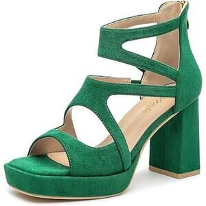 Risdoada Womens Size 8 Green Faux Suede 3.5" Platform Heel Open Toe Sandal Shoes